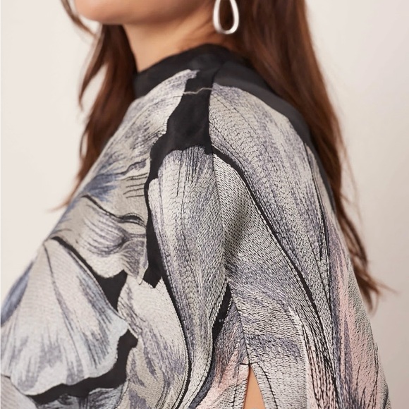 ASOS asymmetrical Elegant Embroidered Black Floral Dress US size 16 - Picture 2 of 8